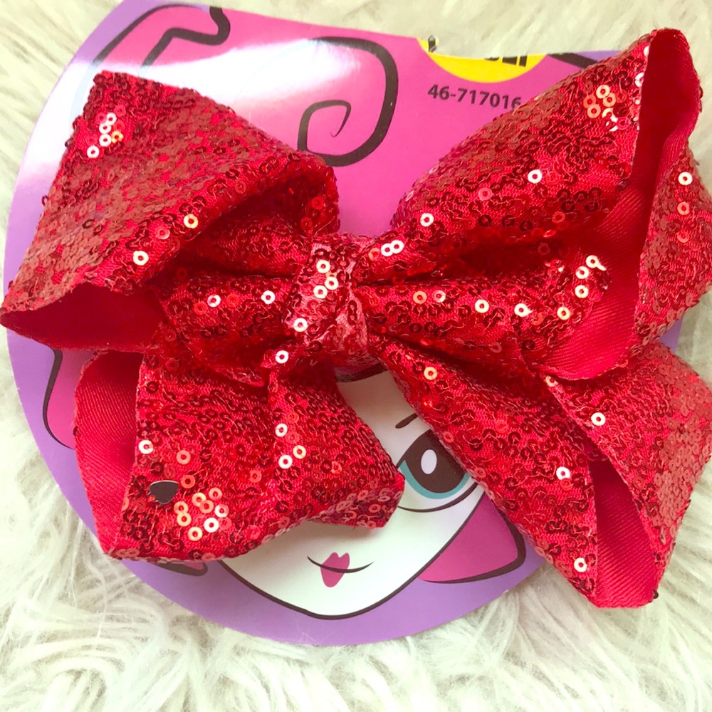 Red glittery sequin cheer girls hair bow